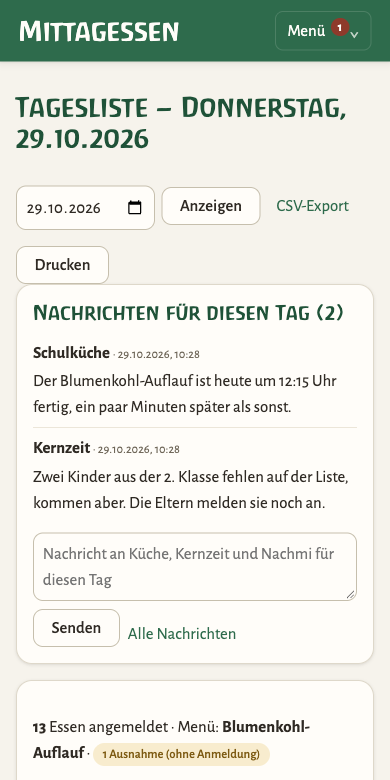 Tagesliste auf dem Telefon