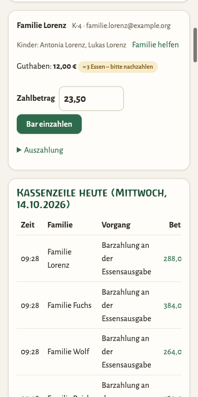 Kasse auf dem Telefon