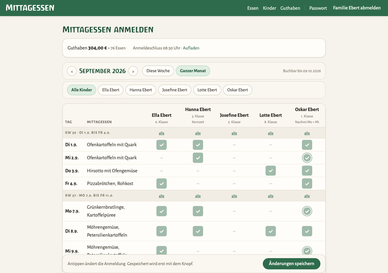 Monatsplan mit einer Spalte je Kind